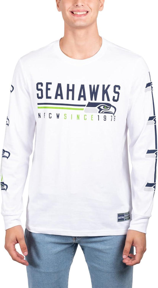 Ultra Game NFL Official Adults Super Soft Supreme Long Sleeve T-Shirt - Unisex, Seattle Seahawks, White|Seattle Seahawks