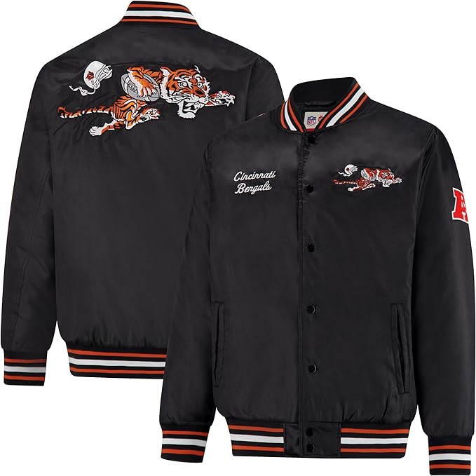 Ultra Game NFL Official Adults Supreme Satin Heritage Jacket, Cincinnati Bengals, Supreme Satin|Cincinnati Bengals