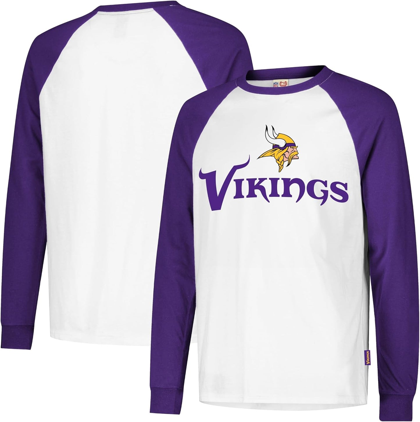 Ultra Game NFL Official Adults Super Soft Raglan Baseball Long Sleeve T-Shirt, Minnesota Vikings, White|Minnesota Vikings