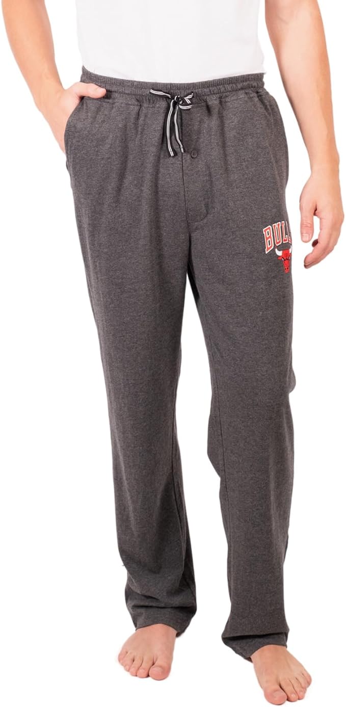 Ultra Game Men's NBA Official Sleepwear Super Soft Pajama Loungewear Pants, Chicago Bulls, Heather Charcoal 23|Chicago Bulls