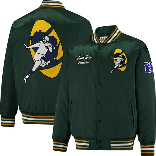 Ultra Game NFL Official Adults Supreme Satin Heritage Jacket, Green Bay Packers, Supreme Satin|Green Bay Packers