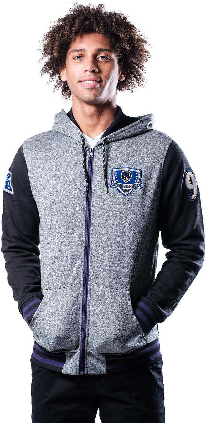 Ultra Game NFL Official Adults Super Soft Supreme Full Zip Varsity Hoodie Sweatshirt Jacket-Unisex, Baltimore Ravens, Heather Gray|Baltimore Ravens