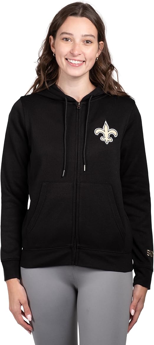 Ultra Game NFL New Orleans Saints Official Women's Full Zip Marl Knit Hoodie Sweatshirt Jacket|New Orleans Saints