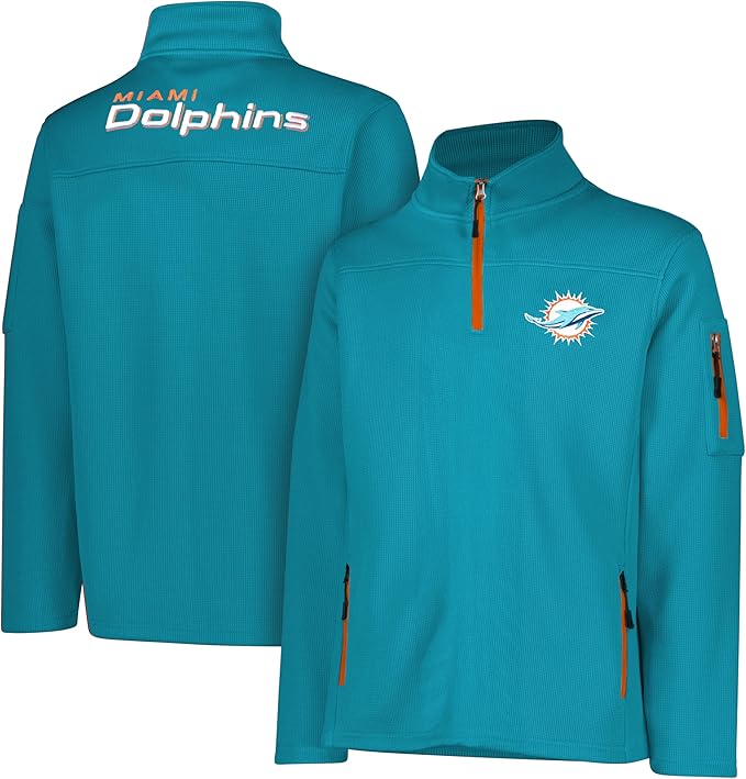 NFL Official Adults Quarter-Zip Super Soft Pullover Sweatshirt with Zipper Pockets - Unisex|Miami Dolphins