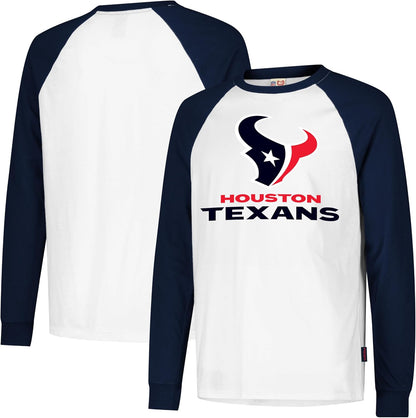 Ultra Game NFL Official Adults Super Soft Raglan Baseball Long Sleeve T-Shirt, Houston Texans, White|Houston Texans