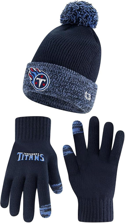 Ultra Game NFL Official Youth Super Soft Two Tone Winter Beanie Knit Hat with Extra Warm Touch Screen Gloves, Tennessee Titans, Team Color, One Size|Tennessee Titans