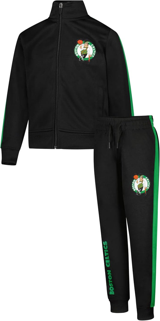 Ultra Game Youth NBA Official Super Soft Full Zip Active Track Jacket and Pants Set, Boston Celtics, Black|Boston Celtics