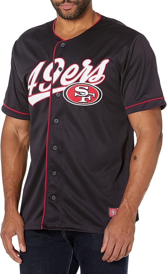 NFL Official Adults Game Day Button Down Baseball Mesh Jersey Shirt - Unisex|San Francisco 49ers