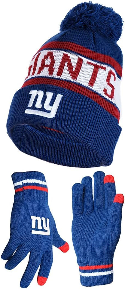 Ultra Game NFL Official Adults Unisex Super Soft Winter Beanie Knit Hat With Extra Warm Touch Screen Gloves, New York Giants, Team Color 2, 1SIZE|New York Giants