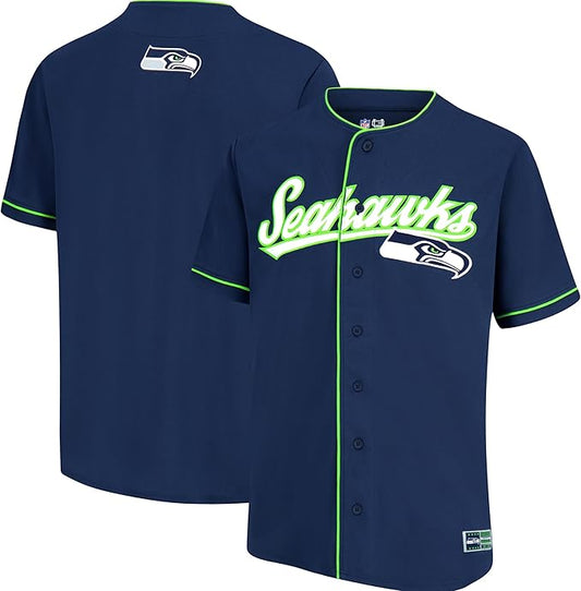 Ultra Game NFL Official Adults Game Day Button Down Baseball Mesh Jersey Shirt - Unisex, Seattle Seahawks, Team Color|Seattle Seahawks