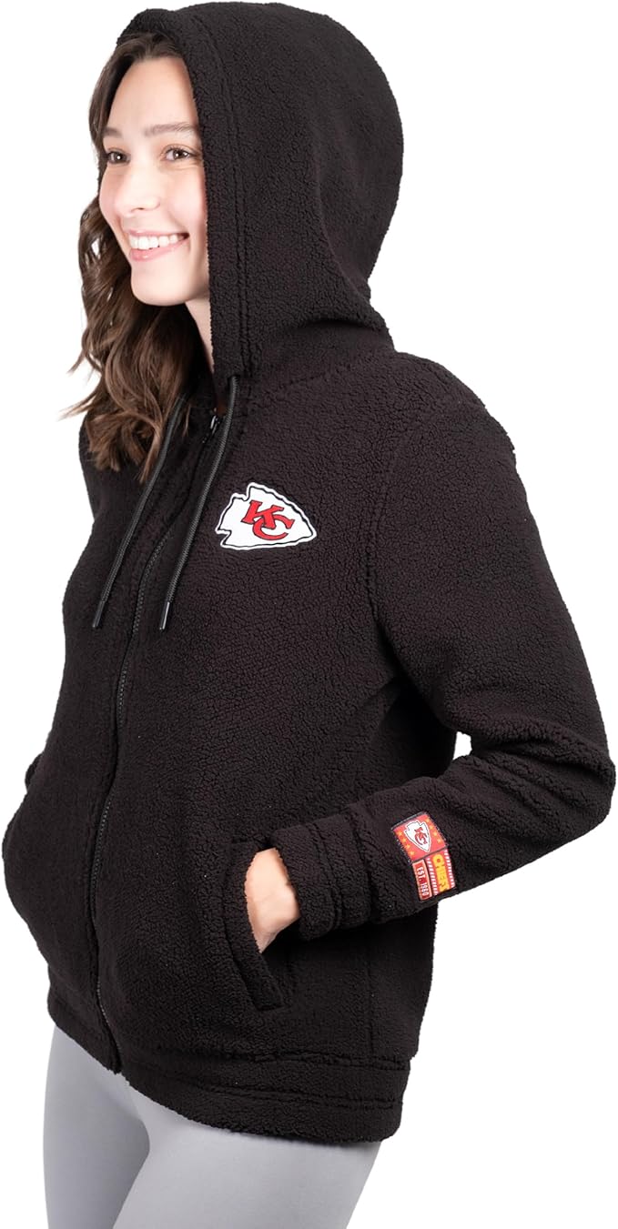 NFL Official Women's Full Zip Super Soft Sherpa Hoodie Sweatshirt Jacket - Warm Fleece Blend|Kansas City Chiefs