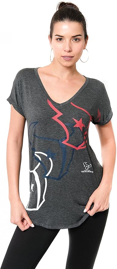 NFL Houston Texans Official Women's Super Soft Modal Vintage V-Neck T-Shirt|Houston Texans