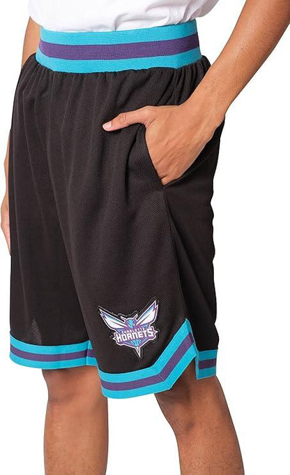 Ultra Game NBA Official Men’s Active Knit Basketball Training Shorts - Unisex, Charlotte Hornets, Black|Charlotte Hornets