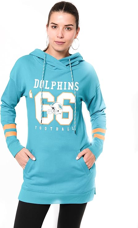 NFL Miami Dolphins Womens Soft French Terry Tunic Hoodie Pullover Sweatshirt|Miami Dolphins