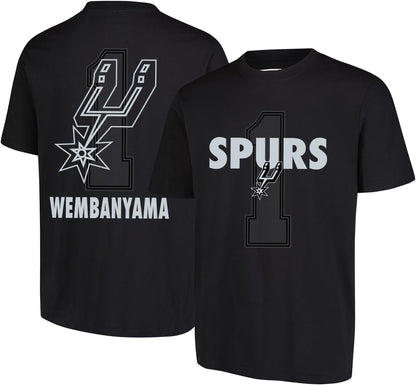 Ultra Game NBA Official Men's Standard Super Soft Fly High Players T-Shirt, San Antonio Spurs - Victor Wembanyama, Black|San Antonio Spurs - Victor Wembanyama