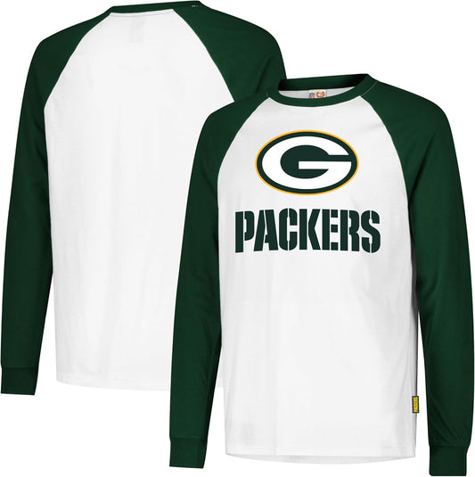 Ultra Game NFL Official Adults Super Soft Raglan Baseball Long Sleeve T-Shirt, Green Bay Packers, White|Green Bay Packers