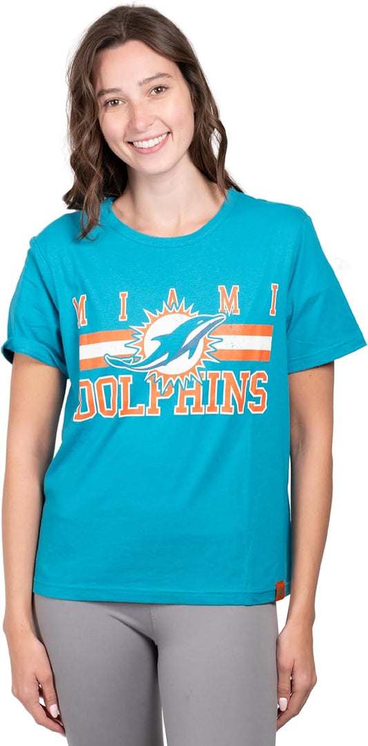 Ultra Game NFL Official Women's Soft Mesh Vintage Gameday Shirt, Miami Dolphins, Team Color|Miami Dolphins