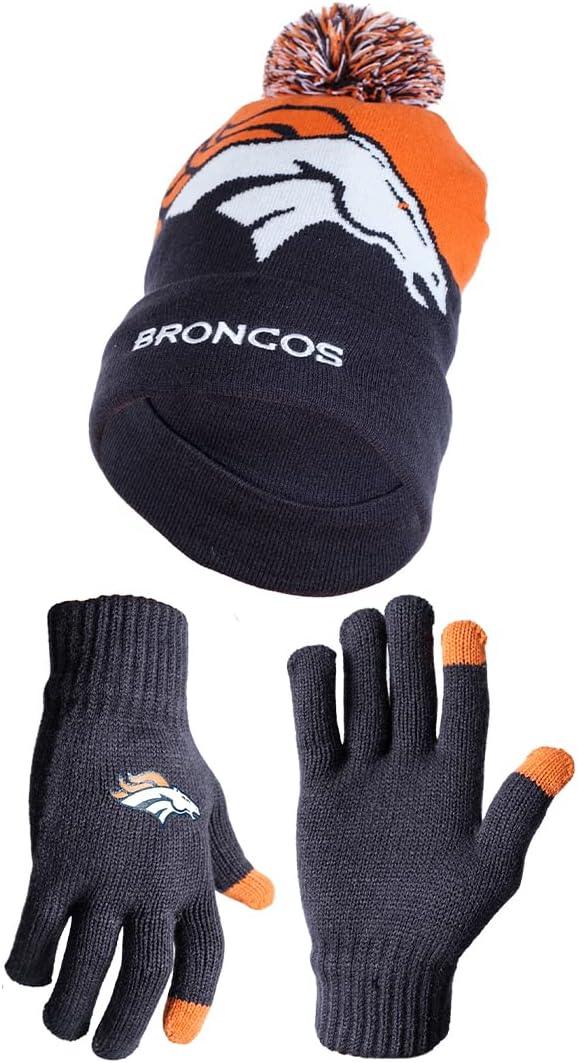 Ultra Game NFL Official Adults Unisex Super Soft Winter Beanie Knit Hat With Extra Warm Touch Screen Gloves, Denver Broncos, Team Color, 1SIZE|Denver Broncos