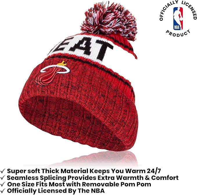 Ultra Game NBA Official Boys Girls Super Soft Winter Beanie Knit Hat With Extra Warm Touch Screen Gloves, Miami Heat, Team Color, 1SIZE|Miami Heat