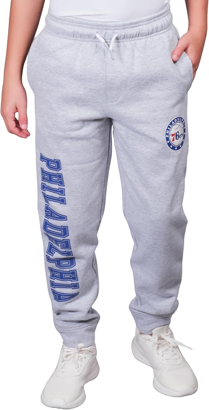 Ultra Game Youth's NBA Official Super Soft Game Day Jogger Sweatpants, Philadelphia 76ers, Heather Gray|Philadelphia 76ers