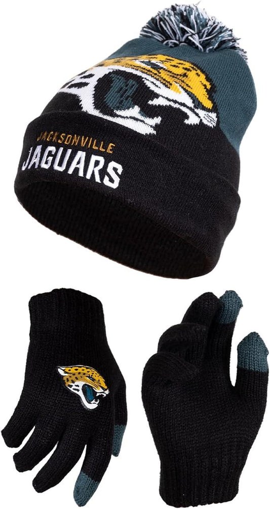 Ultra Game NFL Official Youth Super Soft Winter Beanie Knit Hat With Extra Warm Touch Screen Gloves, Jacksonville Jaguars, Team Color 2, 1SIZE|Jacksonville Jaguars