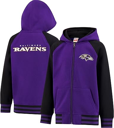 Ultra Game NFL Official Boy's Super Soft Full Zip Varsity Hoodie Sweatshirt, Baltimore Ravens, Team Color 2024|Baltimore Ravens