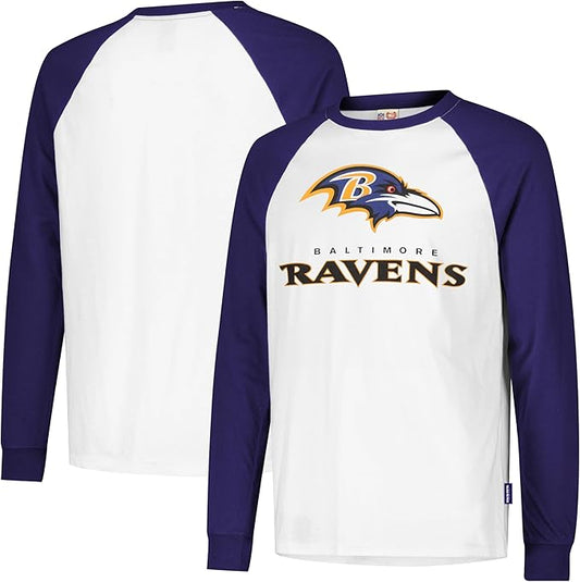 Ultra Game NFL Official Adults Super Soft Raglan Baseball Long Sleeve T-Shirt, Baltimore Ravens, White|Baltimore Ravens