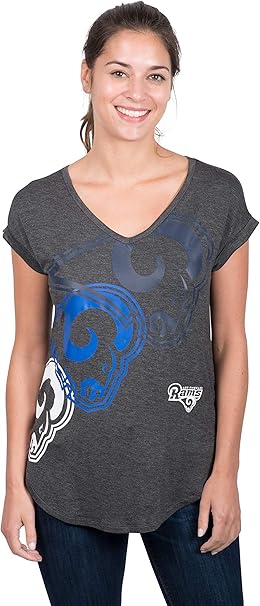 Ultra Game NFL Los Angeles Rams Official Women's Super Soft Modal Vintage V-Neck T-Shirt|Los Angeles Rams