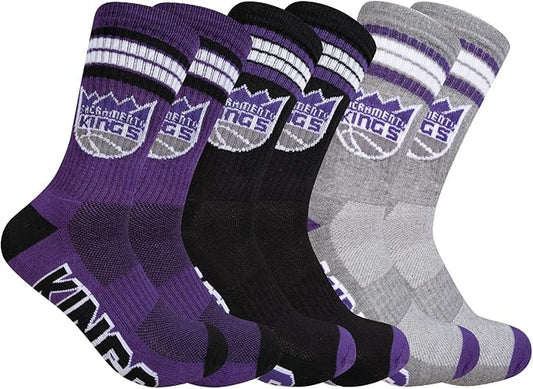 Ultra Game NBA Official Men’s Athletic Cushioned Secure Fit Team Crew Socks - 3 Pack - Unisex, Sacramento Kings, Assorted, M6-12|Sacramento Kings