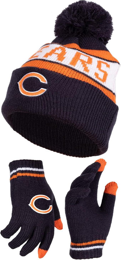 Ultra Game NFL Official Youth Super Soft Winter Beanie Knit Hat With Extra Warm Touch Screen Gloves, Chicago Bears, Team Color 1, 1SIZE|Chicago Bears