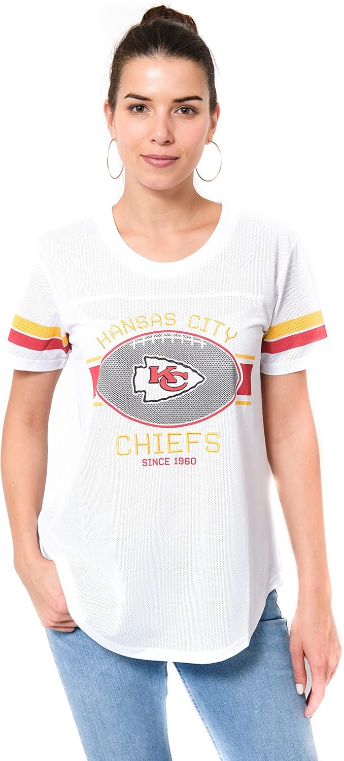 NFL Kansas City Chiefs Womens Soft Mesh Jersey Varsity Tee Shirt