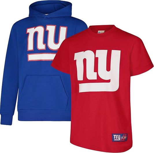 Ultra Game NFL Official Youth Super Soft T-Shirt & Hoodie Sweatshirt Set, New York Giants|New York Giants