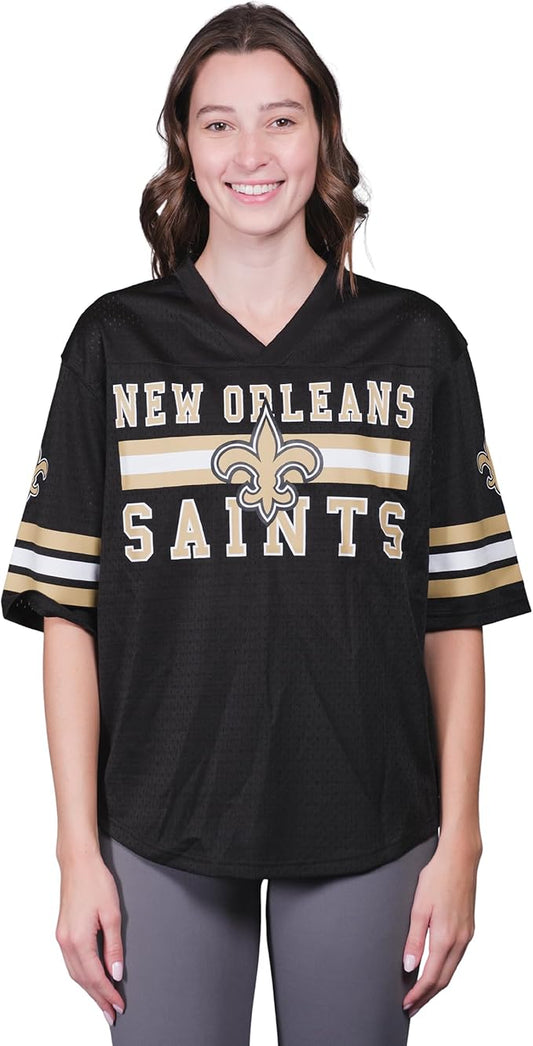 Ultra Game NFL Official Women's Soft Mesh Vintage Gameday Shirt, New Orleans Saints, Team Color|New Orleans Saints