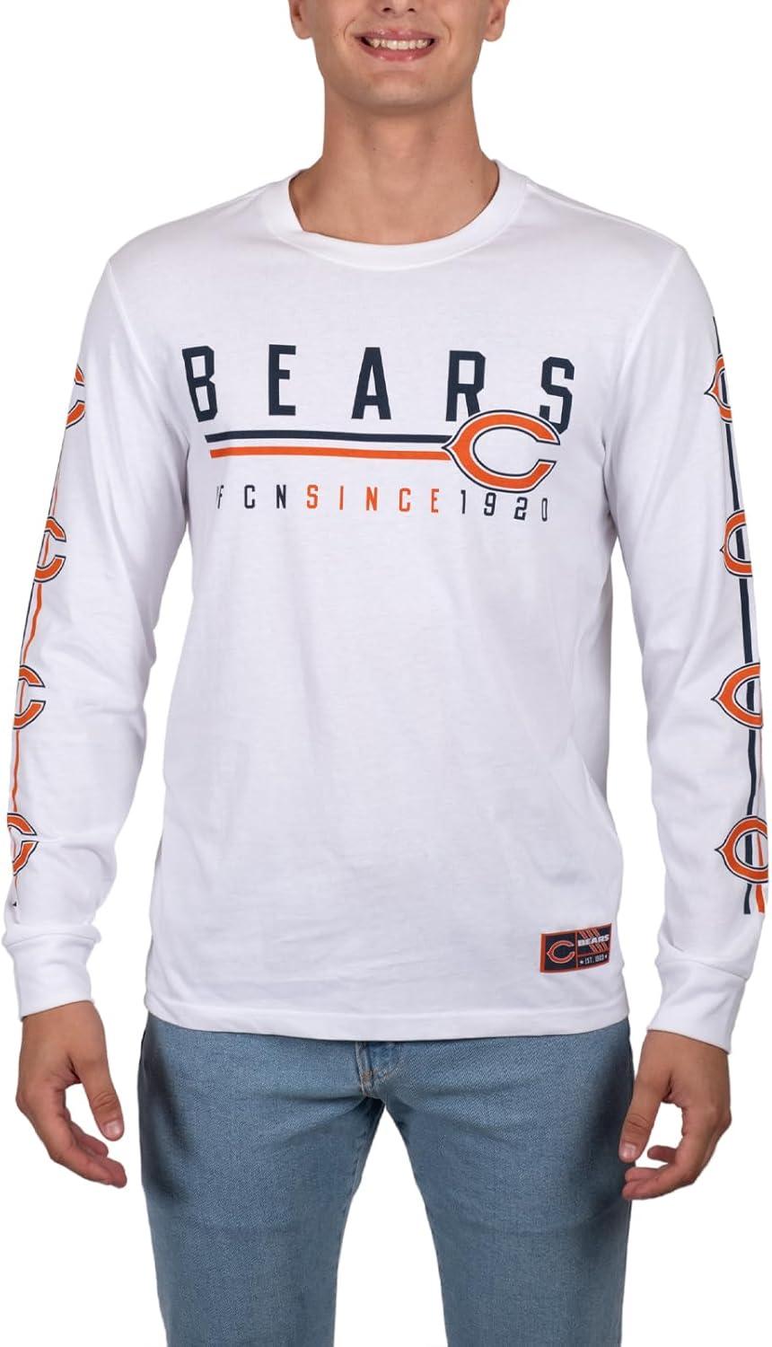 Ultra Game NFL Official Adults Super Soft Supreme Long Sleeve T-Shirt - Unisex, Chicago Bears, White|Chicago Bears