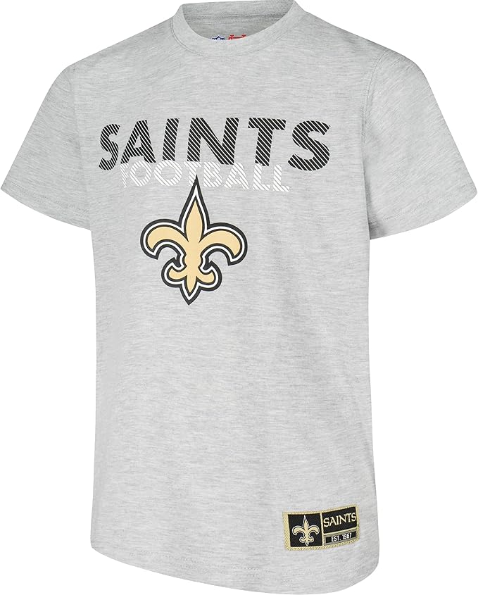 Ultra Game NFL Official Youth Super Soft Game Day T-Shirt, New Orleans Saints, Heather Gray|New Orleans Saints