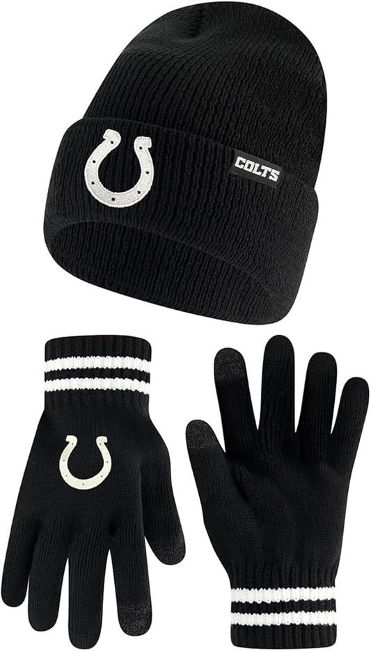 Ultra Game NFL Official Adults Super Soft Marled Winter Beanie Knit Hat with Extra Warm Touch Screen Gloves, Indianapolis Colts, Black, One Size|Indianapolis Colts