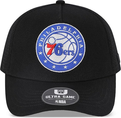 Ultra Game NBA Official Men’s Snap Back All Around The World Trucker Baseball Cap Hat - Unisex, Philadelphia 76ers, Black Marl, 1SIZE|Philadelphia 76ers