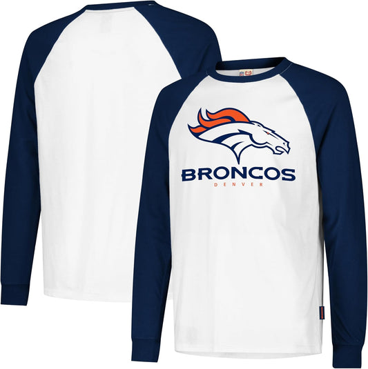 Ultra Game NFL Official Adults Super Soft Raglan Baseball Long Sleeve T-Shirt, Denver Broncos, White|Denver Broncos