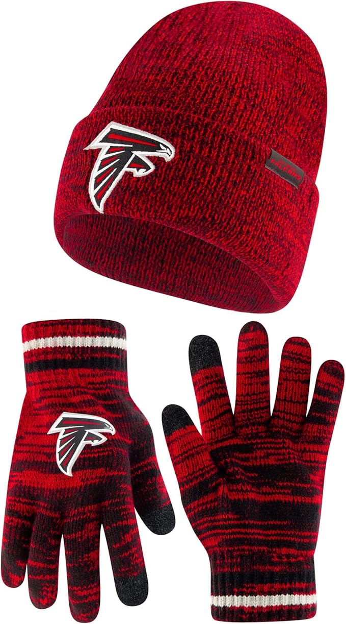 Ultra Game Youth NFL Official Super Soft Marl Knit Winter Beanie Knit Hat with Extra Warm Touch Screen Gloves|Atlanta Falcons