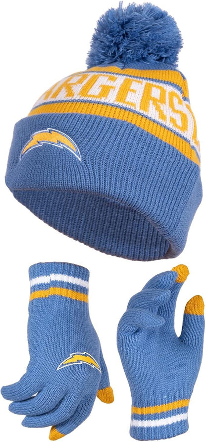 Ultra Game NFL Official Youth Super Soft Winter Beanie Knit Hat With Extra Warm Touch Screen Gloves, Los Angeles Chargers, Team Color 1, 1SIZE|Los Angeles Chargers