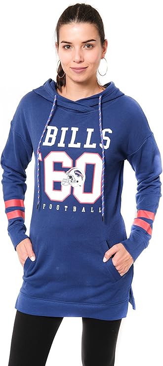 NFL Buffalo Bills Womens Soft French Terry Tunic Hoodie Pullover Sweatshirt|Buffalo Bills