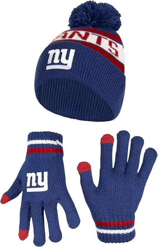 Ultra Game NFL Official Youth Super Soft Winter Beanie Knit Hat With Extra Warm Touch Screen Gloves, New York Giants, Team Color 1, 1SIZE|New York Giants