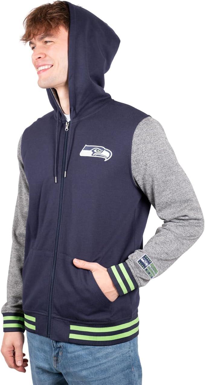 Ultra Game NFL Official Adults Ultimate Full Zip Varsity Hoodie Sweatshirt Jacket - Unisex, Seattle Seahawks, Team Color|Seattle Seahawks