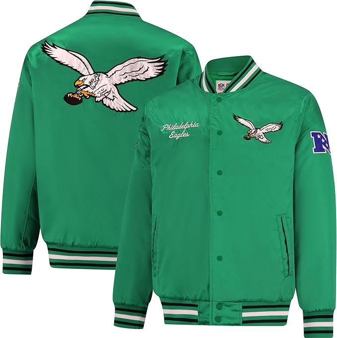 Ultra Game NFL Official Adults Supreme Satin Heritage Jacket, Philadelphia Eagles, Supreme Satin|Philadelphia Eagles