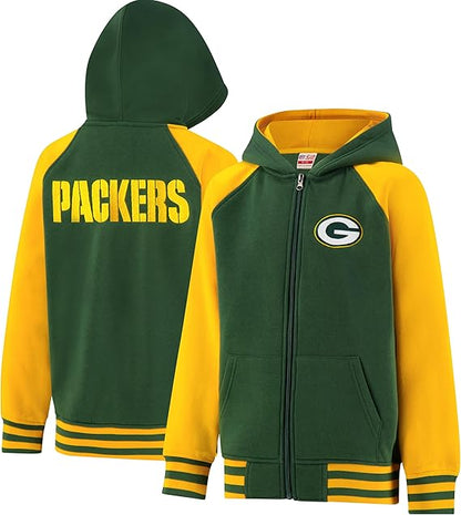 NFL Official Boy's Super Soft Full Zip Varsity Hoodie Sweatshirt|Green Bay Packers