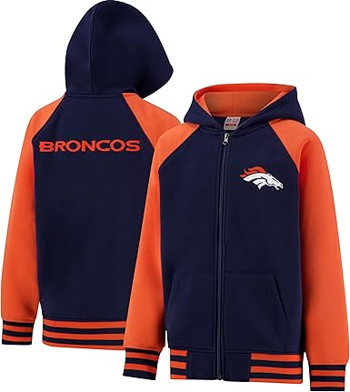 Ultra Game NFL Official Boy's Super Soft Full Zip Varsity Hoodie Sweatshirt, Denver Broncos, Team Color 2024|Denver Broncos