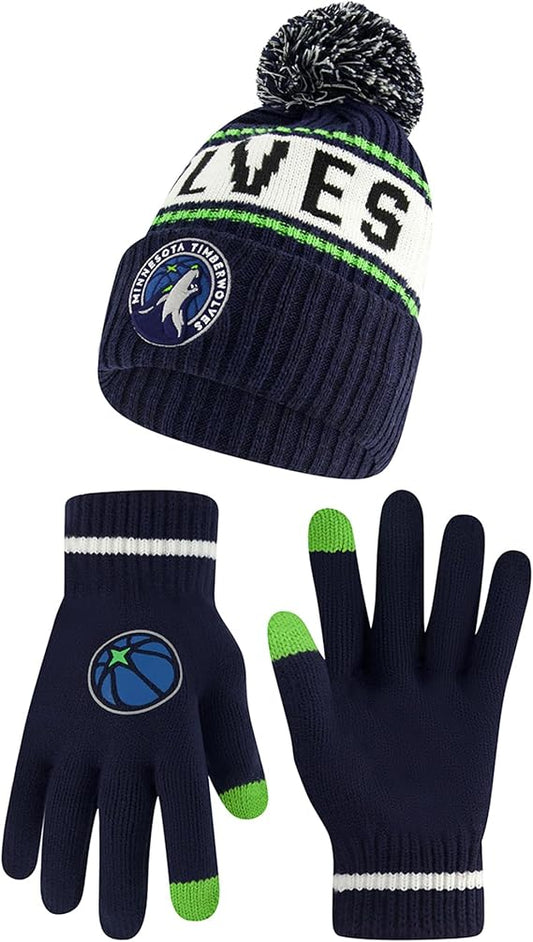 Ultra Game NBA Official Men‚Äôs Super Soft Winter Beanie Knit Hat With Extra Warm Touch Screen Gloves - Unisex, Minnesota Timberwolves, Team Color, 1SIZE|Minnesota Timberwolves