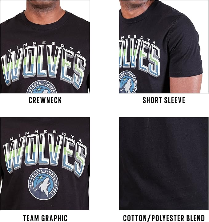 Ultra Game NBA Official Men’s Super Soft Supreme T-Shirt - Unisex, Minnesota Timberwolves, Black|Minnesota Timberwolves