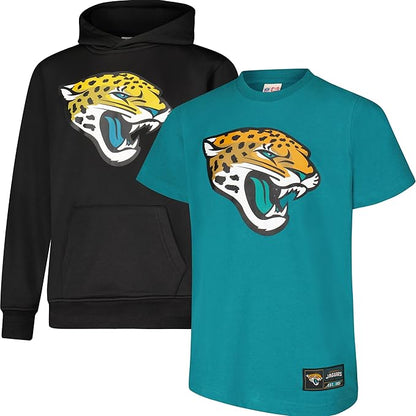 Ultra Game NFL Official Youth Super Soft T-Shirt & Hoodie Sweatshirt Set, Jacksonville Jaguars|Jacksonville Jaguars