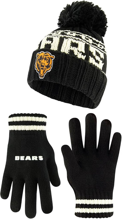 Ultra Game NFL Official Adults Super Soft Cable Knit Winter Beanie Knit Hat with Extra Warm Touch Screen Gloves, Chicago Bears, One Size|Chicago Bears